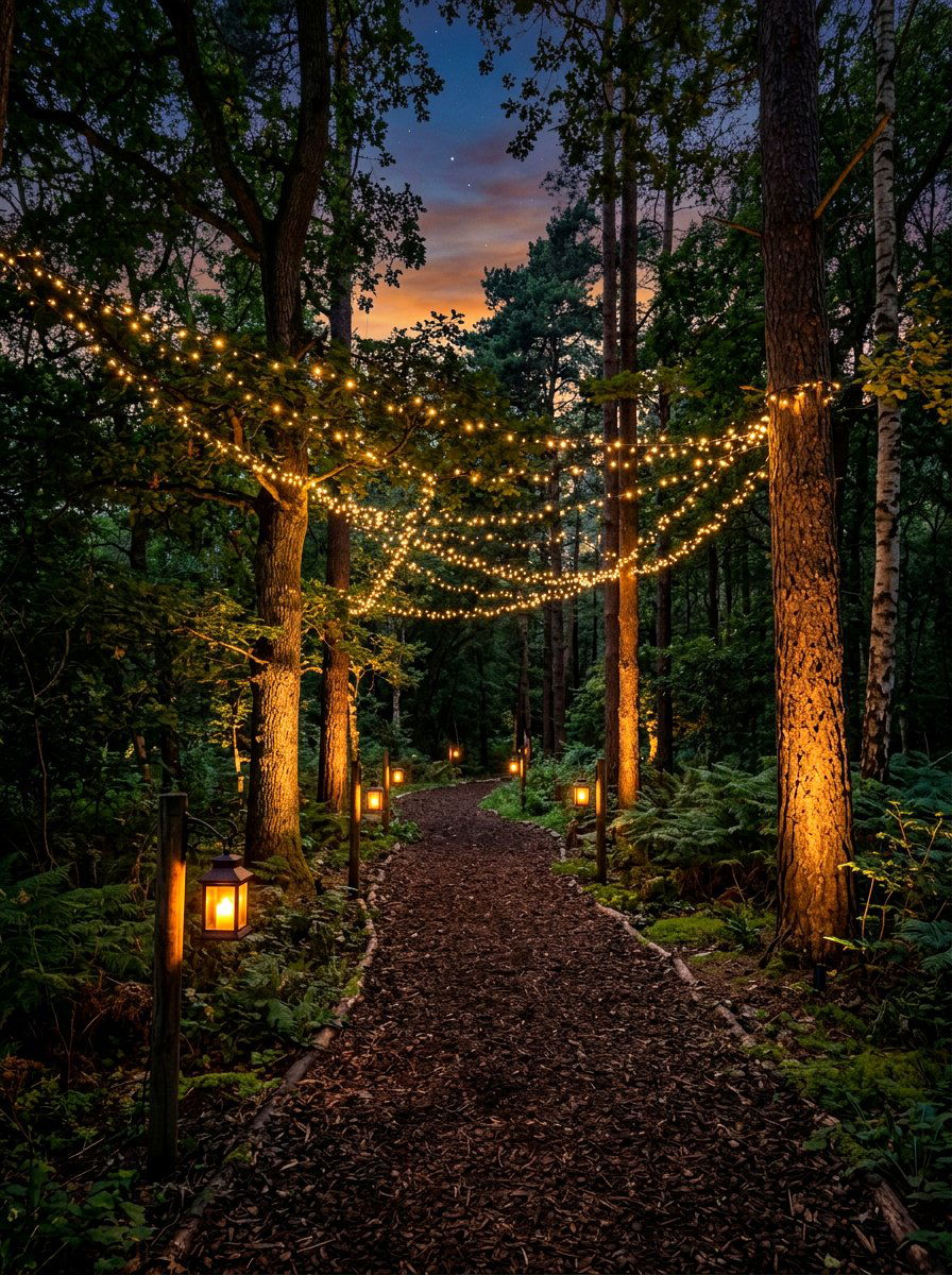 Forest Path Lighting - 30 woodland backyard landscaping ideas