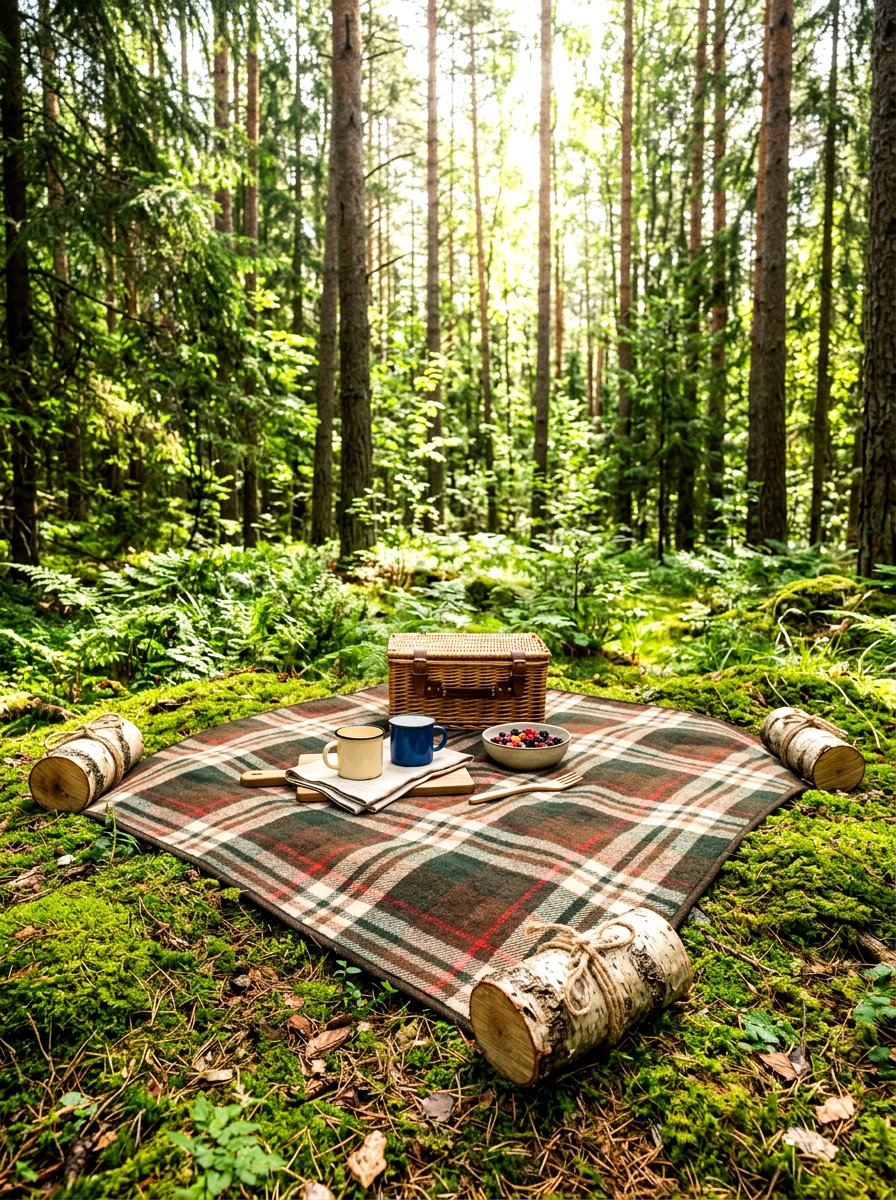 Forest Picnic With Log Weights - 30 picnic blanket corner ideas
