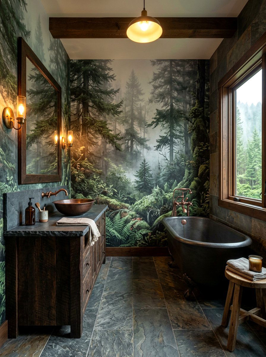 Forest Print Bathroom - 30 bathroom wallpaper ideas