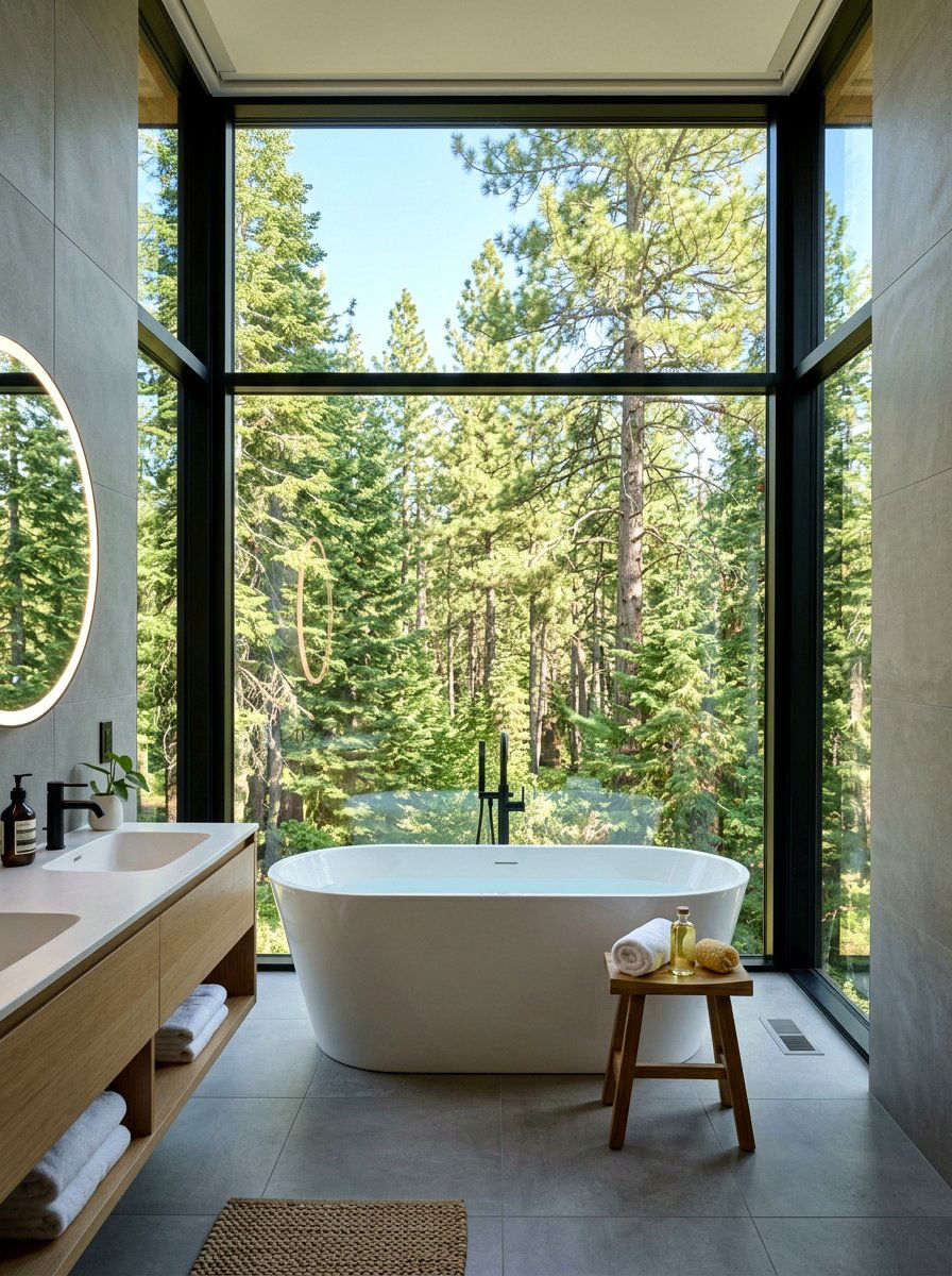 Forest View Window Bathroom - 30 forest inspired bathroom ideas