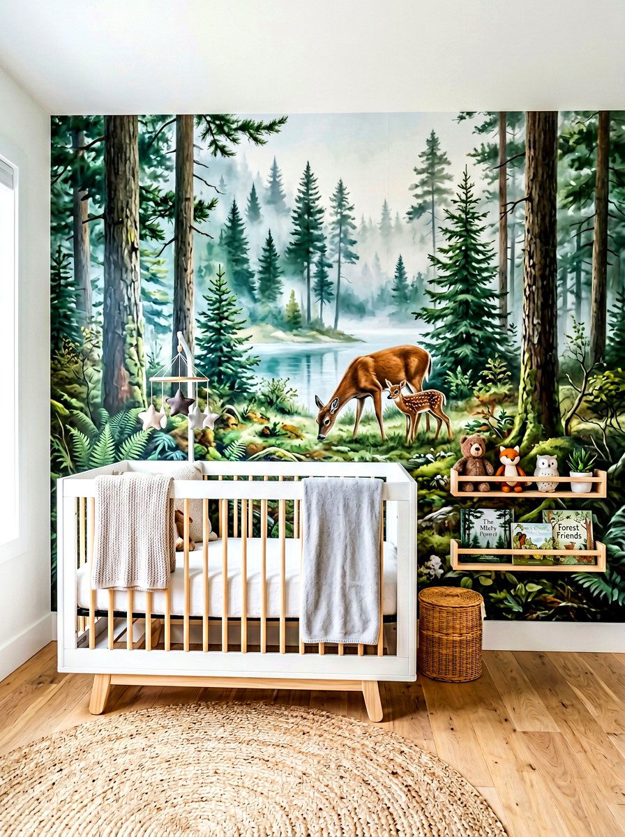 Forest Woodland Wallpaper - 30 nursery accent wall ideas