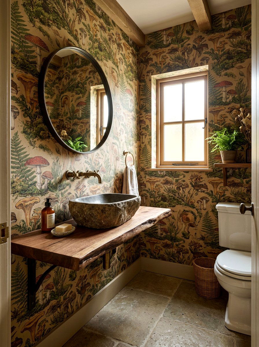 Forest floor wallpaper - 30 jewel box powder room wallpaper ideas