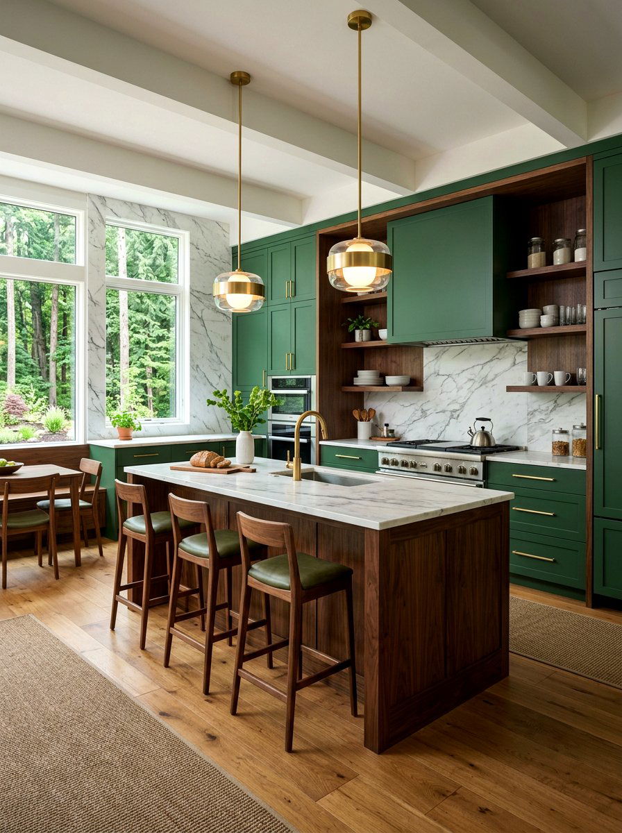 Forest green and walnut kitchen - 30 green and wood kitchen ideas