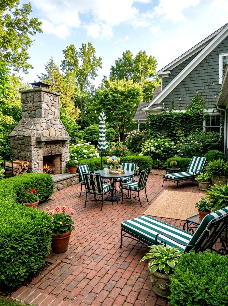 Forest green and white striped patio cushions - 30 green and white stripe patio ideas