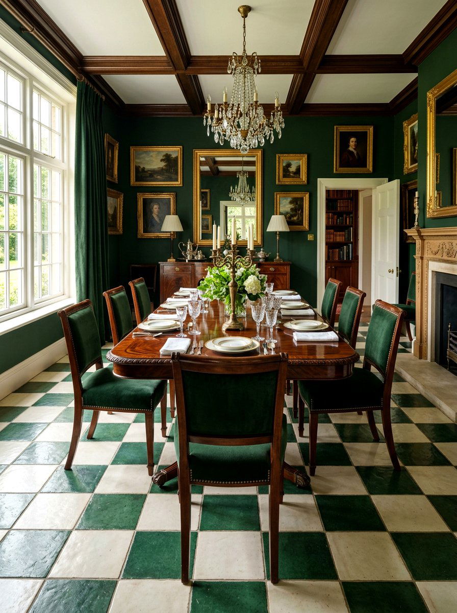 Forest green and white tile - 30 peel and stick checkerboard floor ideas