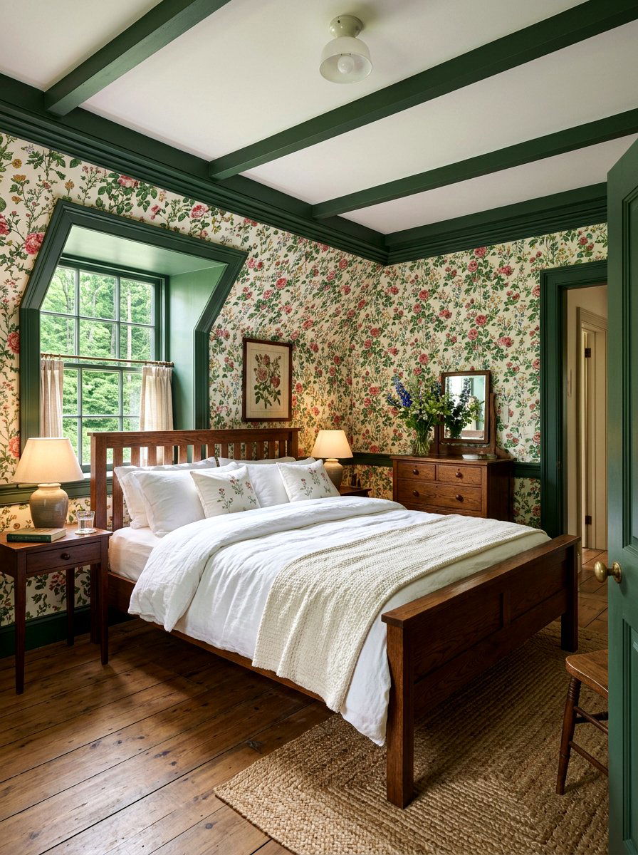 Forest green cottage bedroom trim - 30 painted trim room ideas