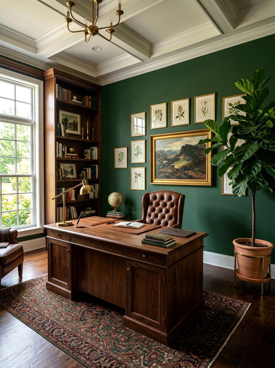 Forest green office wall - 30 office accent wall ideas