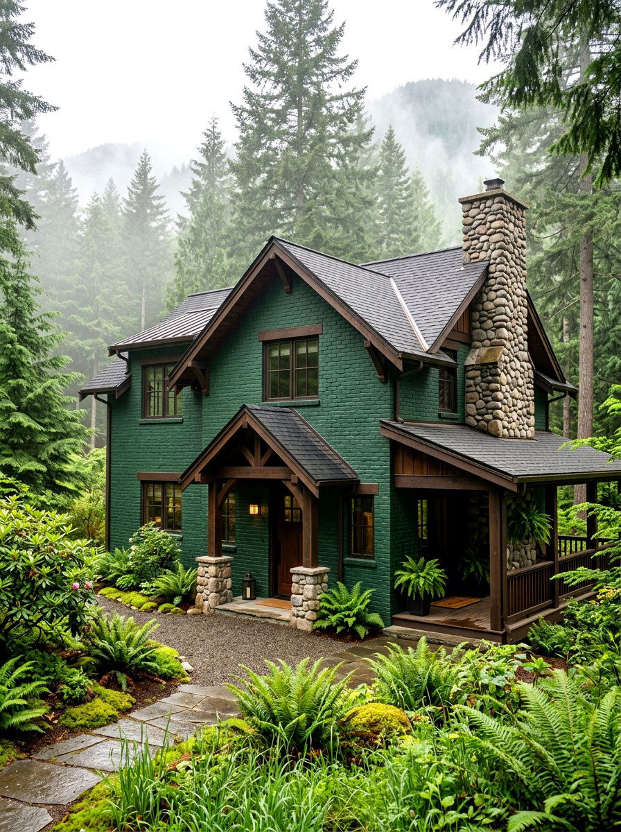 Forest green painted brick house - 30 painted brick house ideas