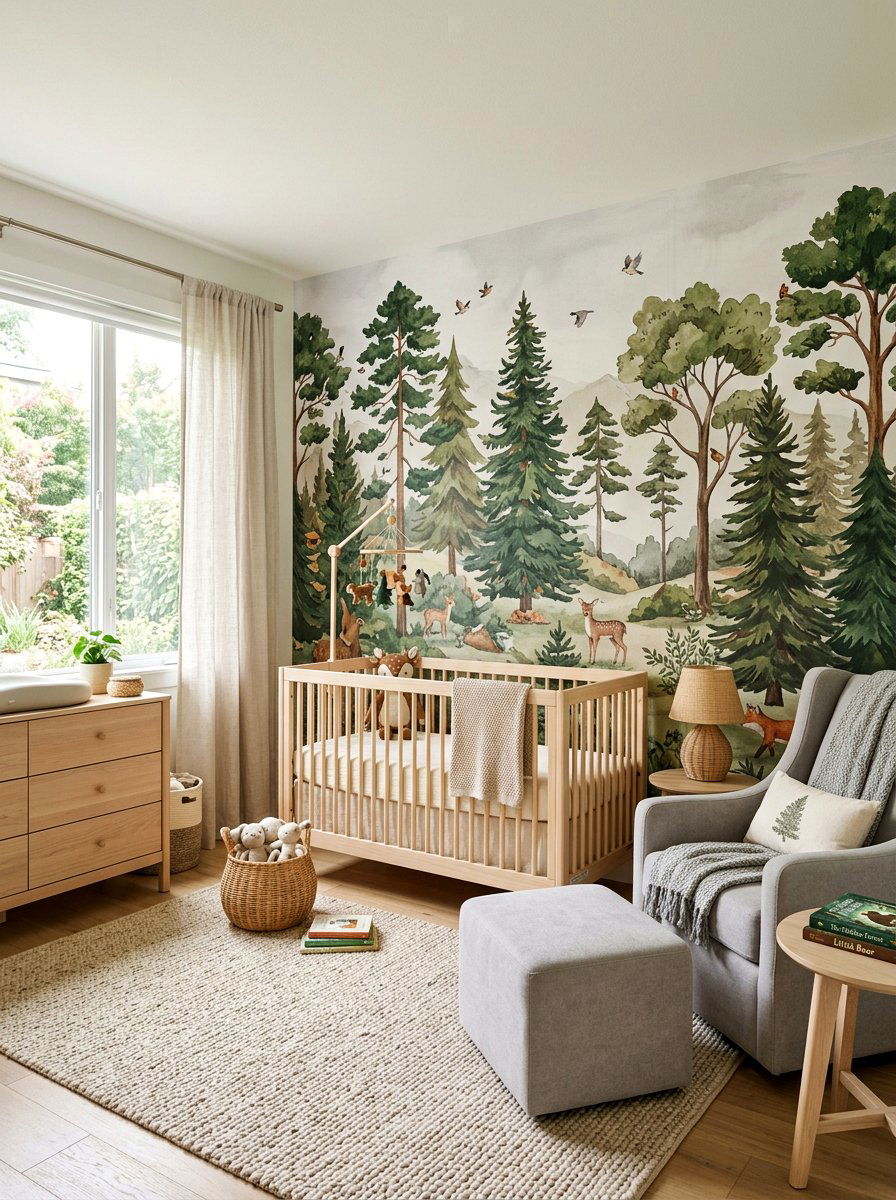 Forest mural wallpaper nursery - 30 wallpaper accent wall ideas