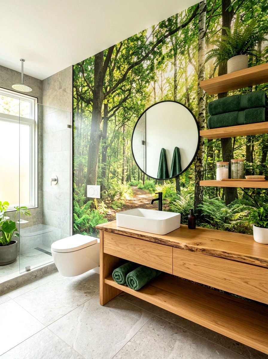 Forest scene bathroom wall mural - 30 mural bathroom ideas