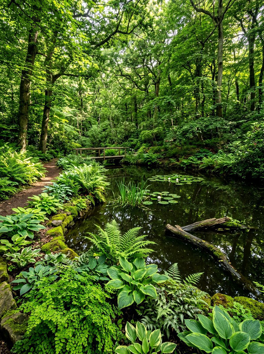 Forest shade pond - 30 pond landscaping ideas