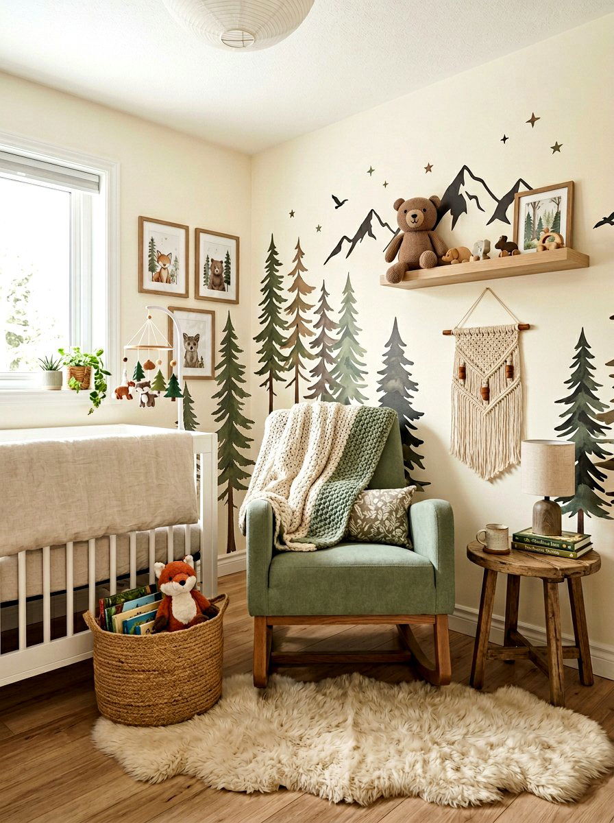 Forest theme nursery rocker corner - 30 nursery rocking chair corner ideas