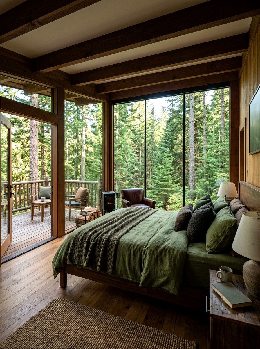 Forest view cabin bedroom - 30 mountain cabin bedroom ideas