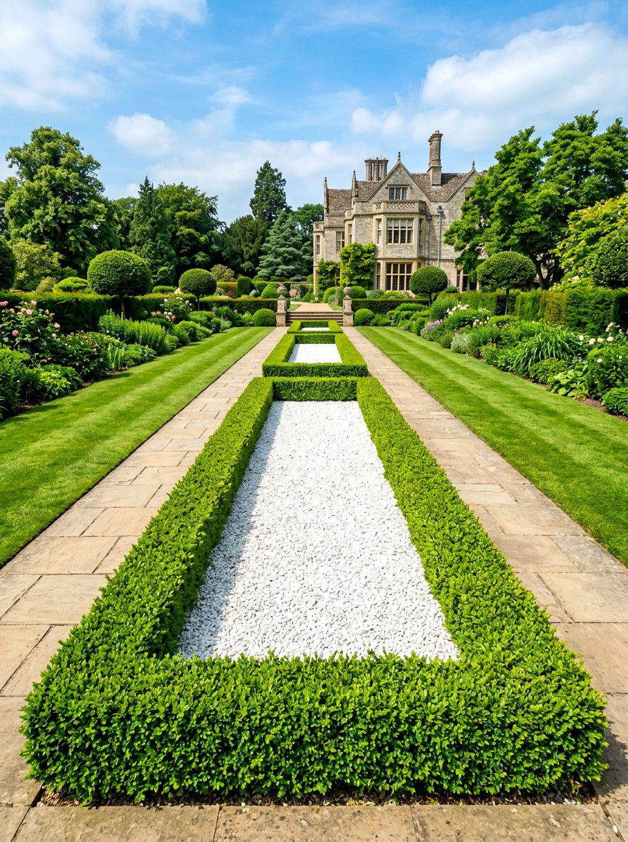 Formal Boxwood Gravel Border - 30 gravel front yard landscaping ideas