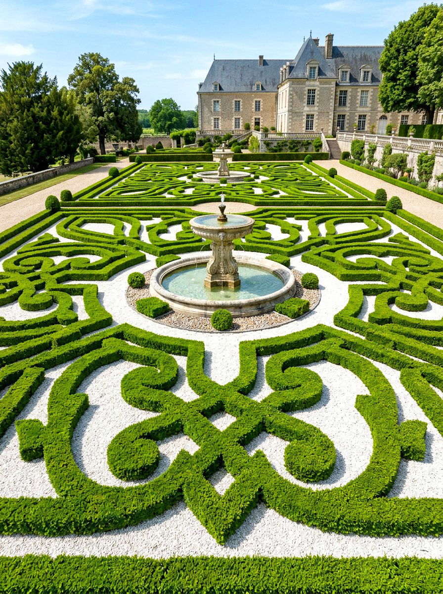 Formal Boxwood Gravel Parterre - 30 gravel garden ideas
