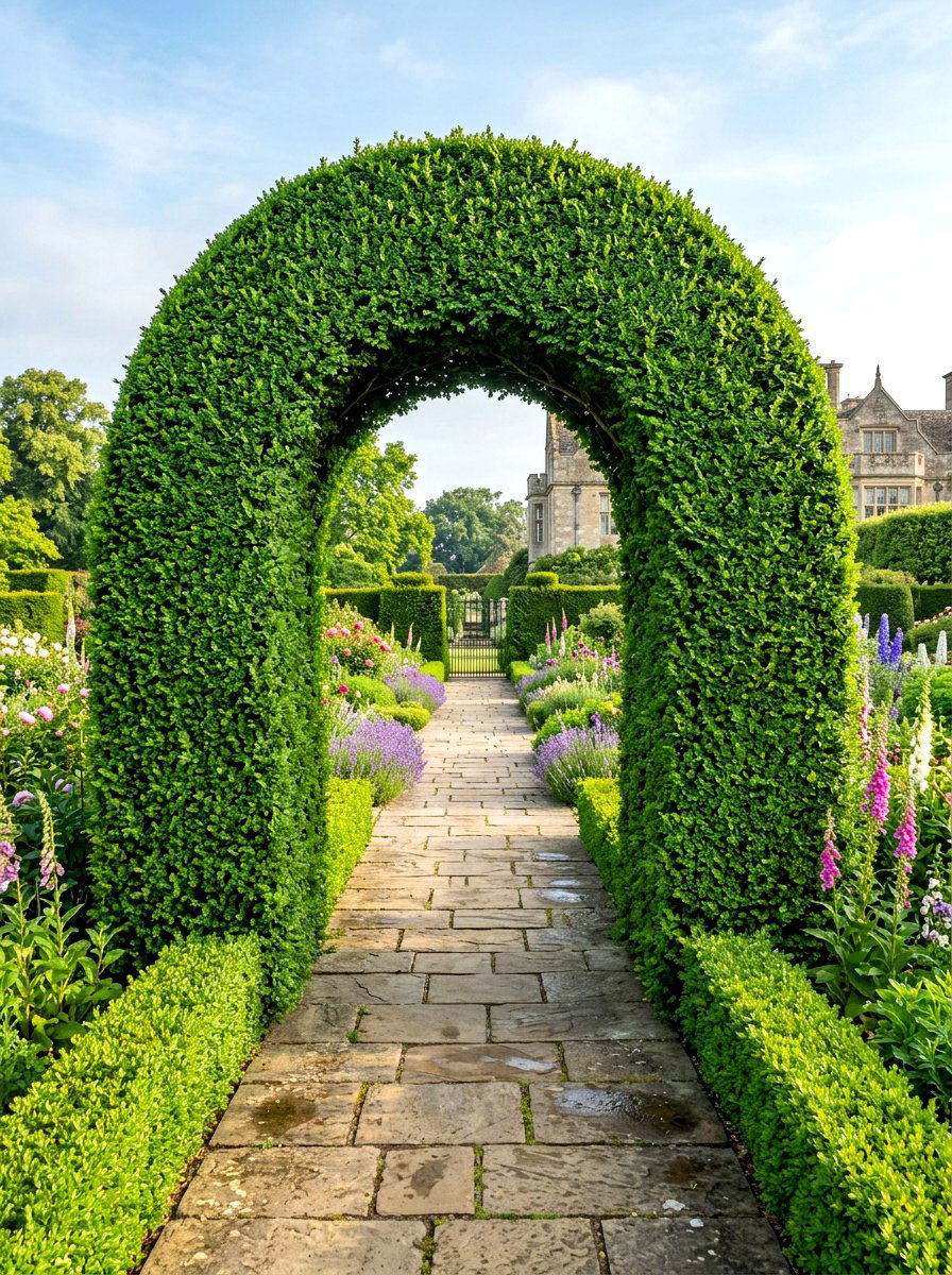 Formal Boxwood Hedge Arbor - 30 arbor entrance ideas