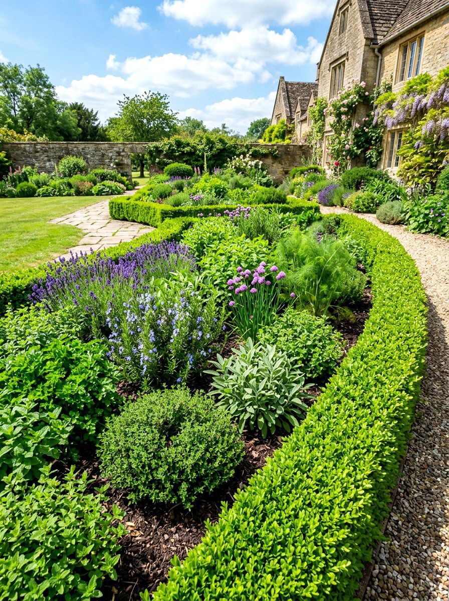 Formal Boxwood Herb Border - 30 herb knot garden ideas