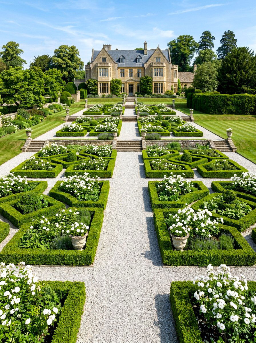 Formal Boxwood Terraced Garden - 30 slope garden ideas