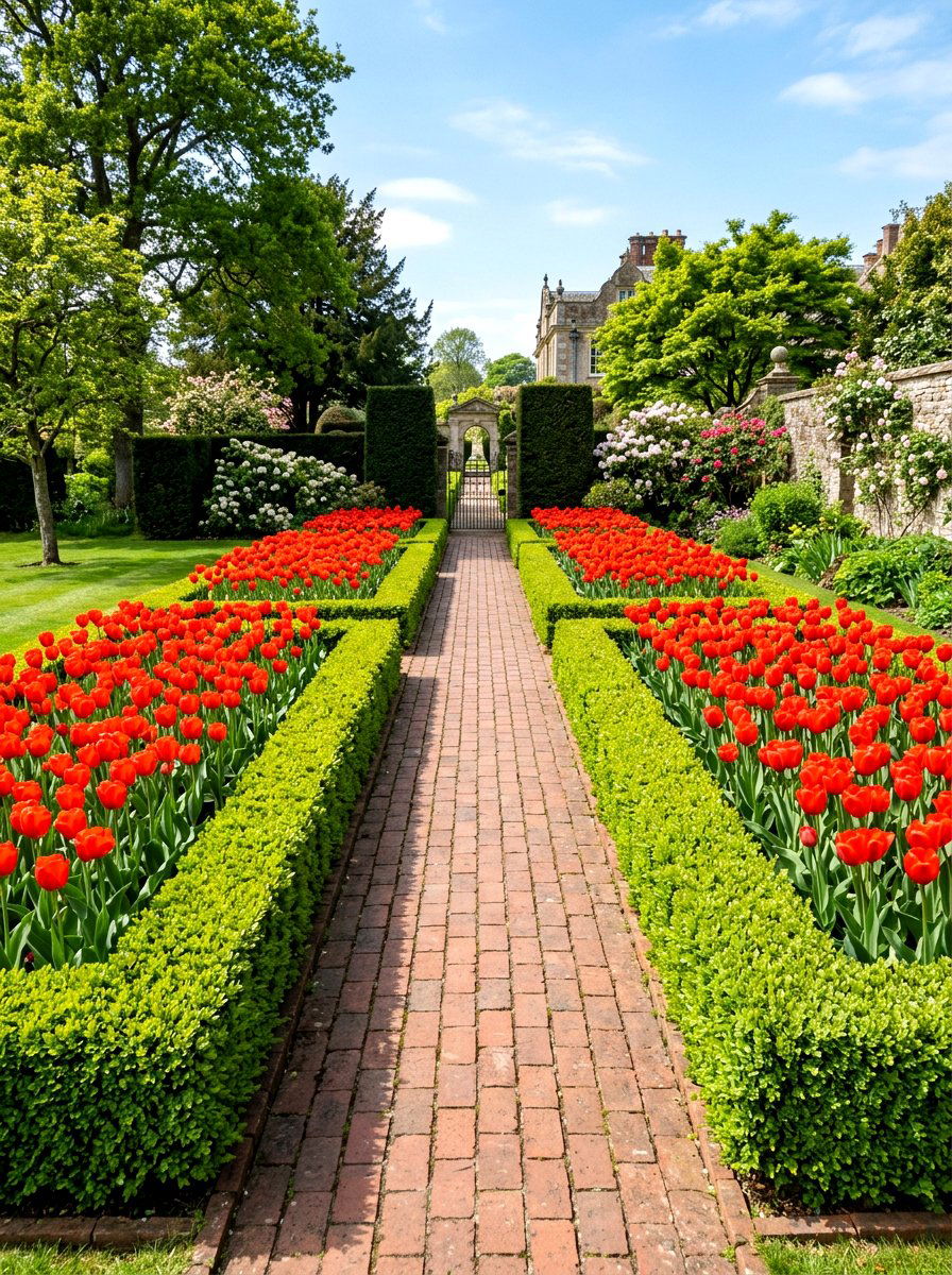 Formal Boxwood Tulip Border - 30 tulip border ideas