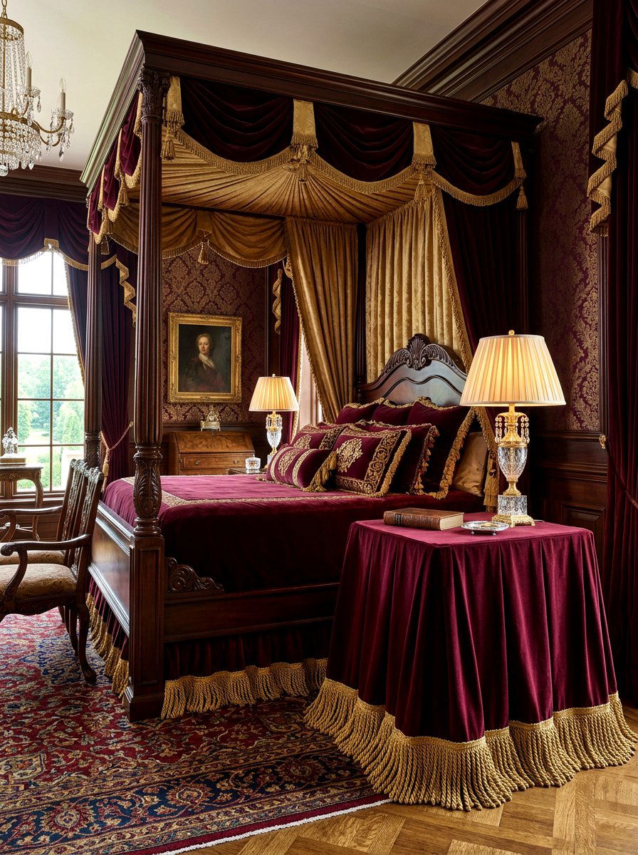 Formal Bullion Fringe Nightstand - 30 skirted nightstand ideas