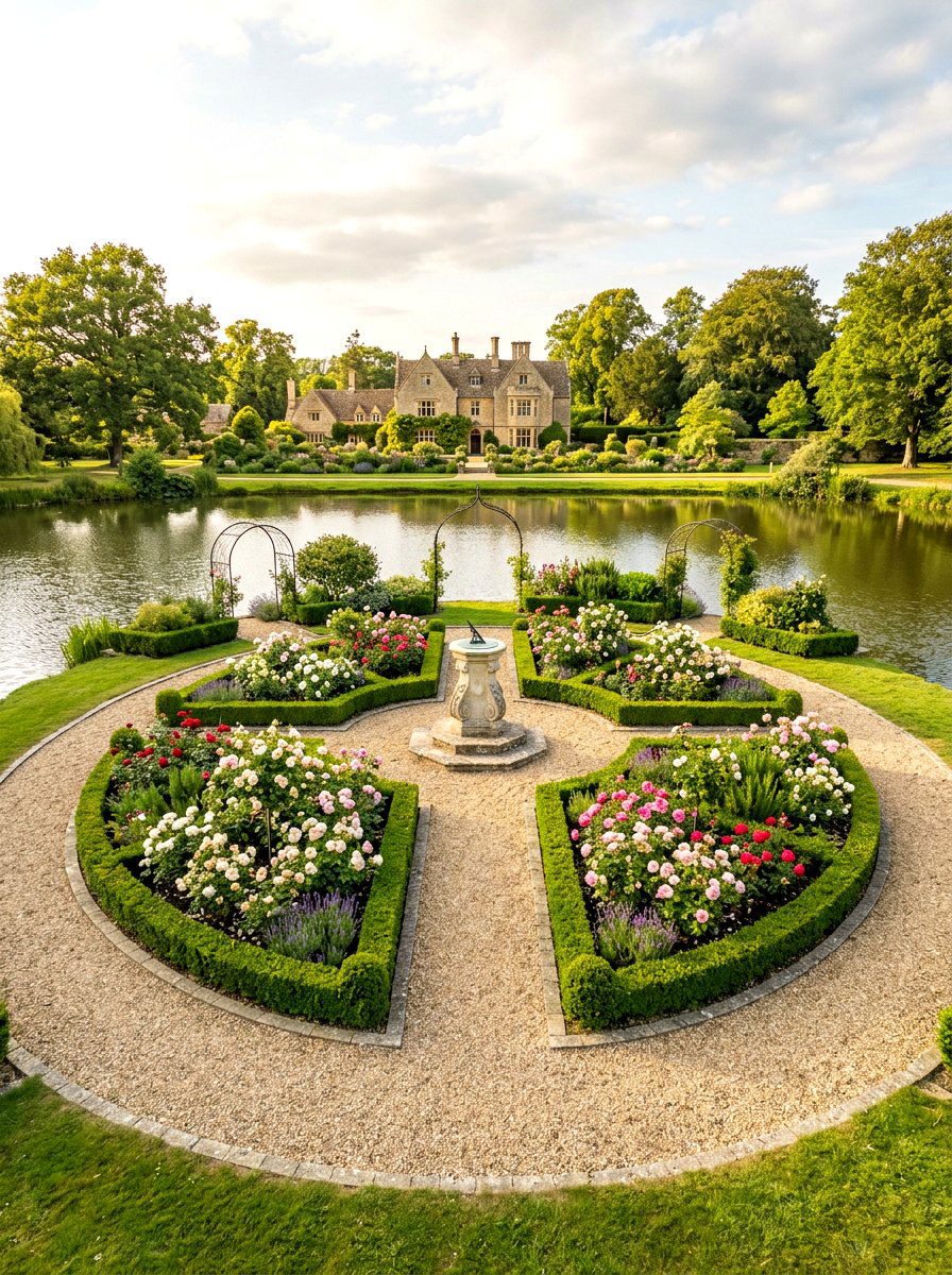 Formal English Garden Island - 30 driveway island landscaping ideas