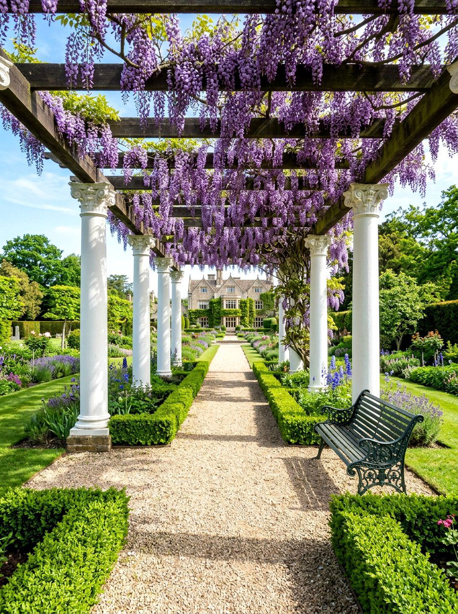 Formal English Garden Pergola - 30 freestanding pergola ideas