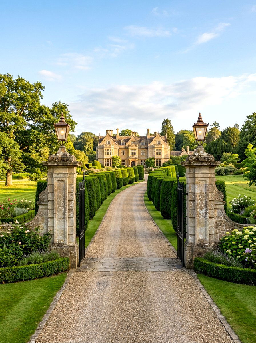 Formal Estate Entrance Landscape - 30 symmetrical front yard ideas