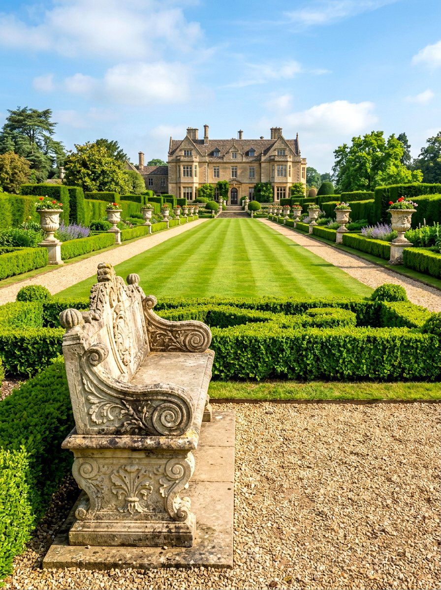 Formal Garden Stone Bench - 30 stone bench garden ideas