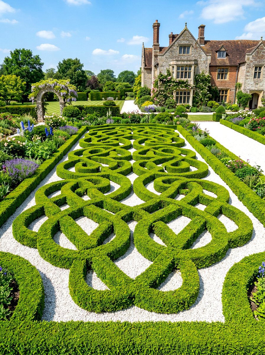 Formal Knot Hedge - 30 house front hedge ideas