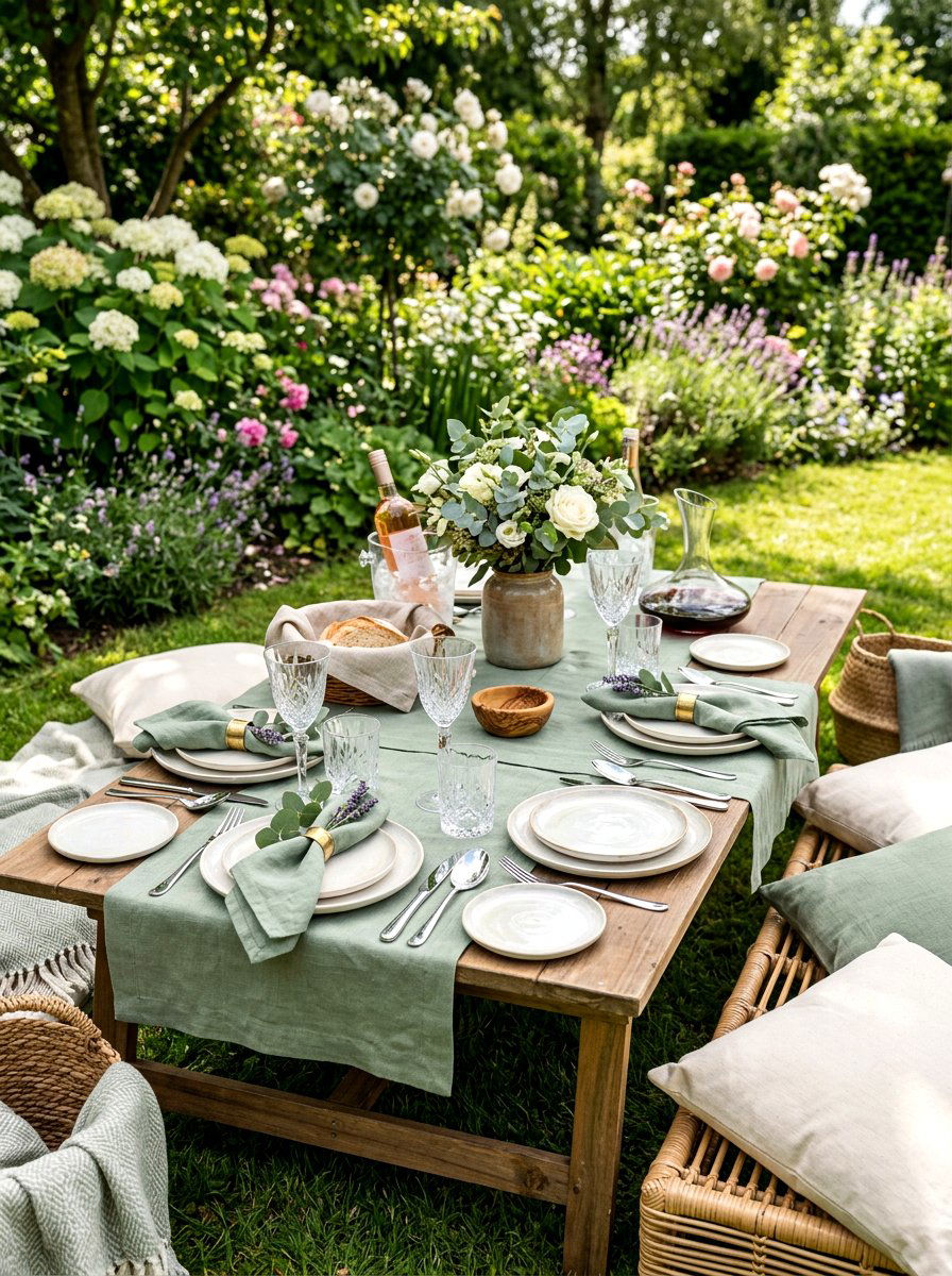 Formal Linen Setting - 30 backyard picnic decor ideas