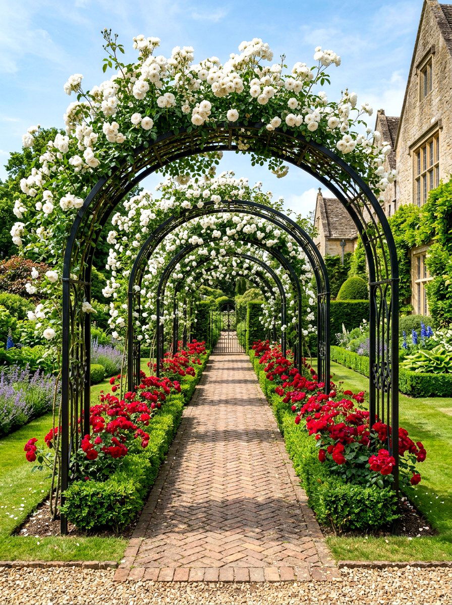 Formal Rose Walkway - 30 side yard flower bed ideas