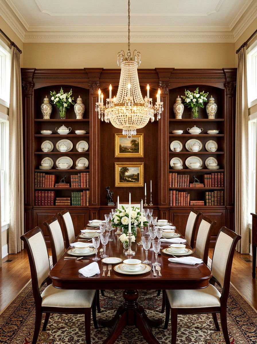 Formal Symmetrical Dining Room Shelves - 30 bookshelf styling ideas