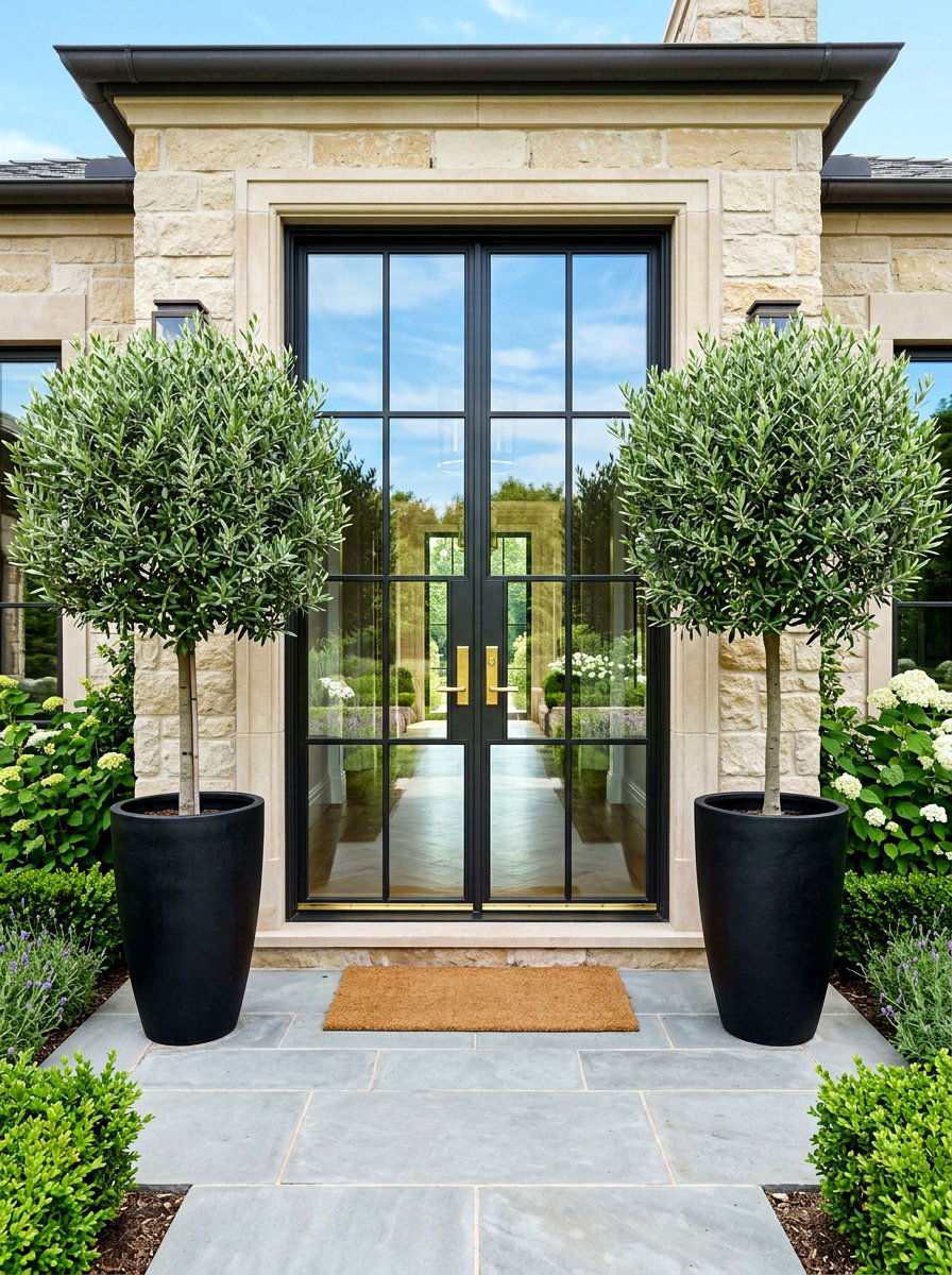 Formal Symmetrical Olive Tree Patio - 30 olive tree patio ideas