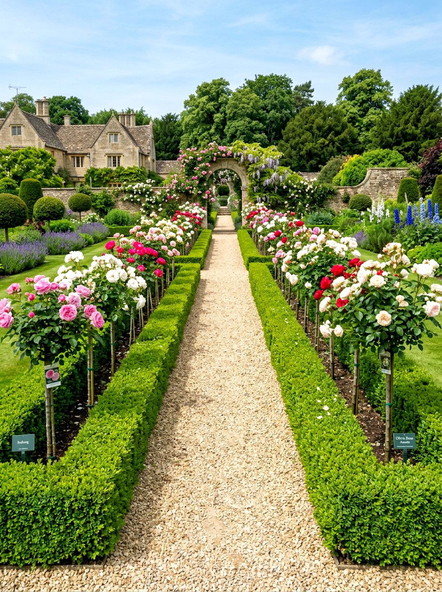Formal boxwood rose walkway - 30 rose garden walkway ideas