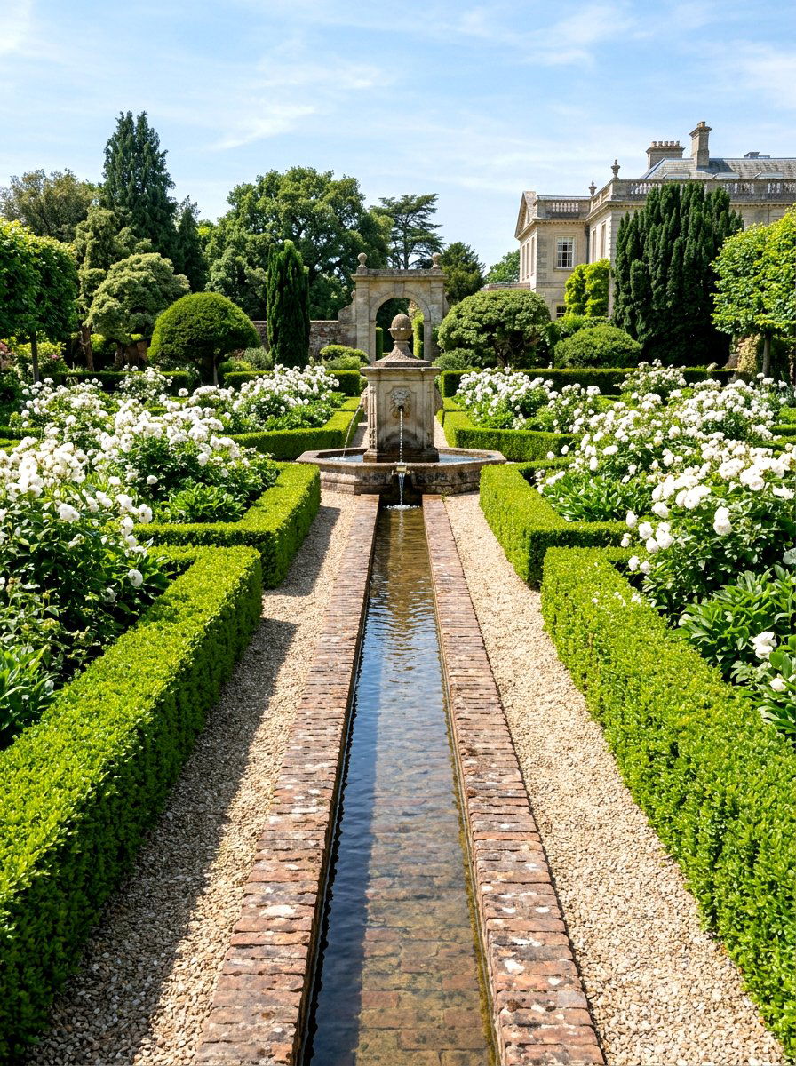 Formal garden stream - 30 backyard stream ideas