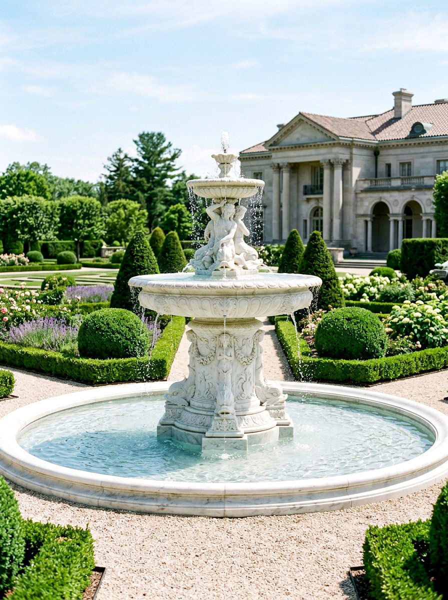 Formal marble fountain - 30 courtyard fountain ideas