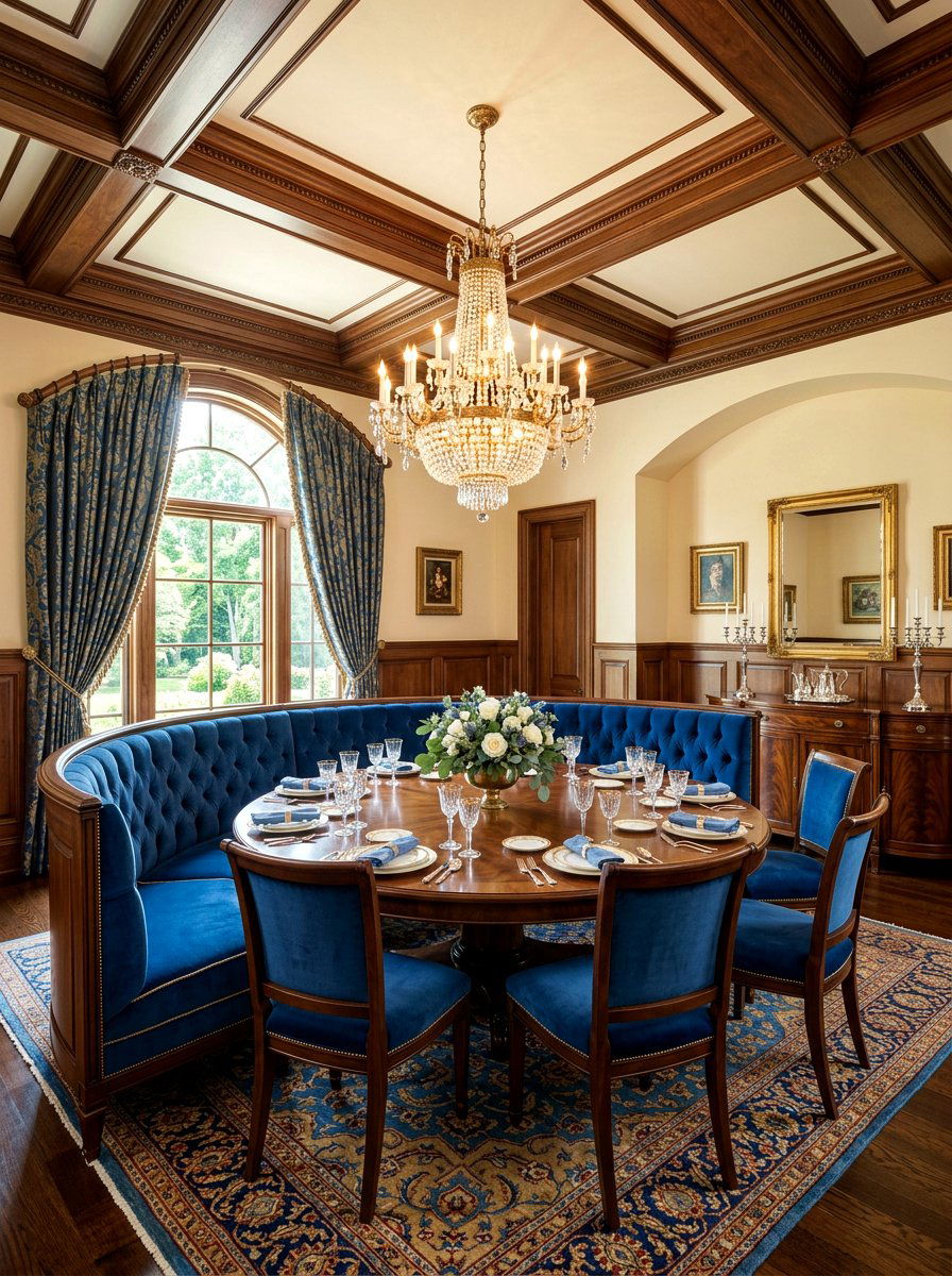 Formal round dining room - 30 curved banquette dining ideas