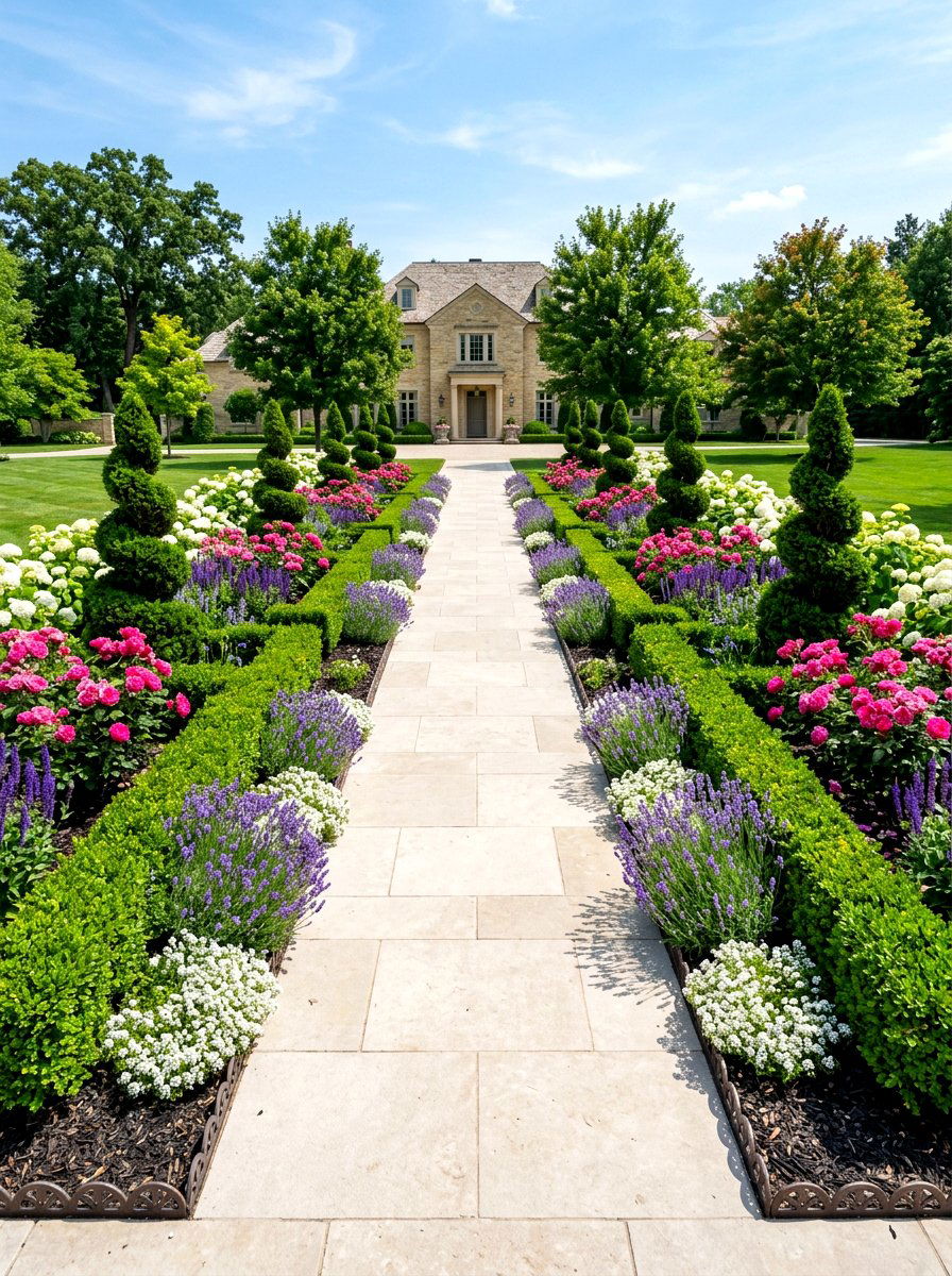 Formal symmetrical sidewalk garden - 30 sidewalk garden ideas