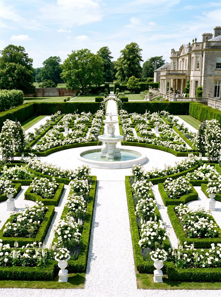 Formal white garden layout - 30 white garden border ideas