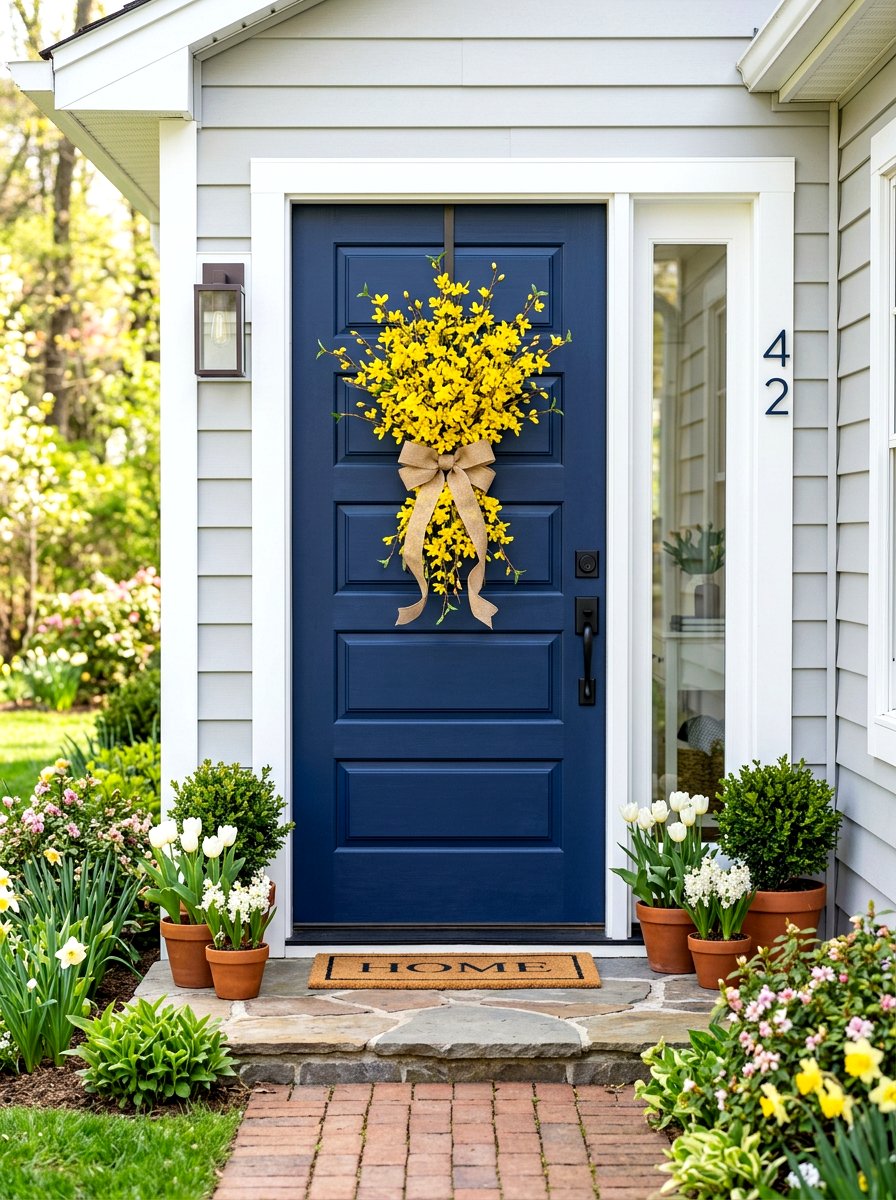 Forsythia Door Swag - 30 spring front entry ideas