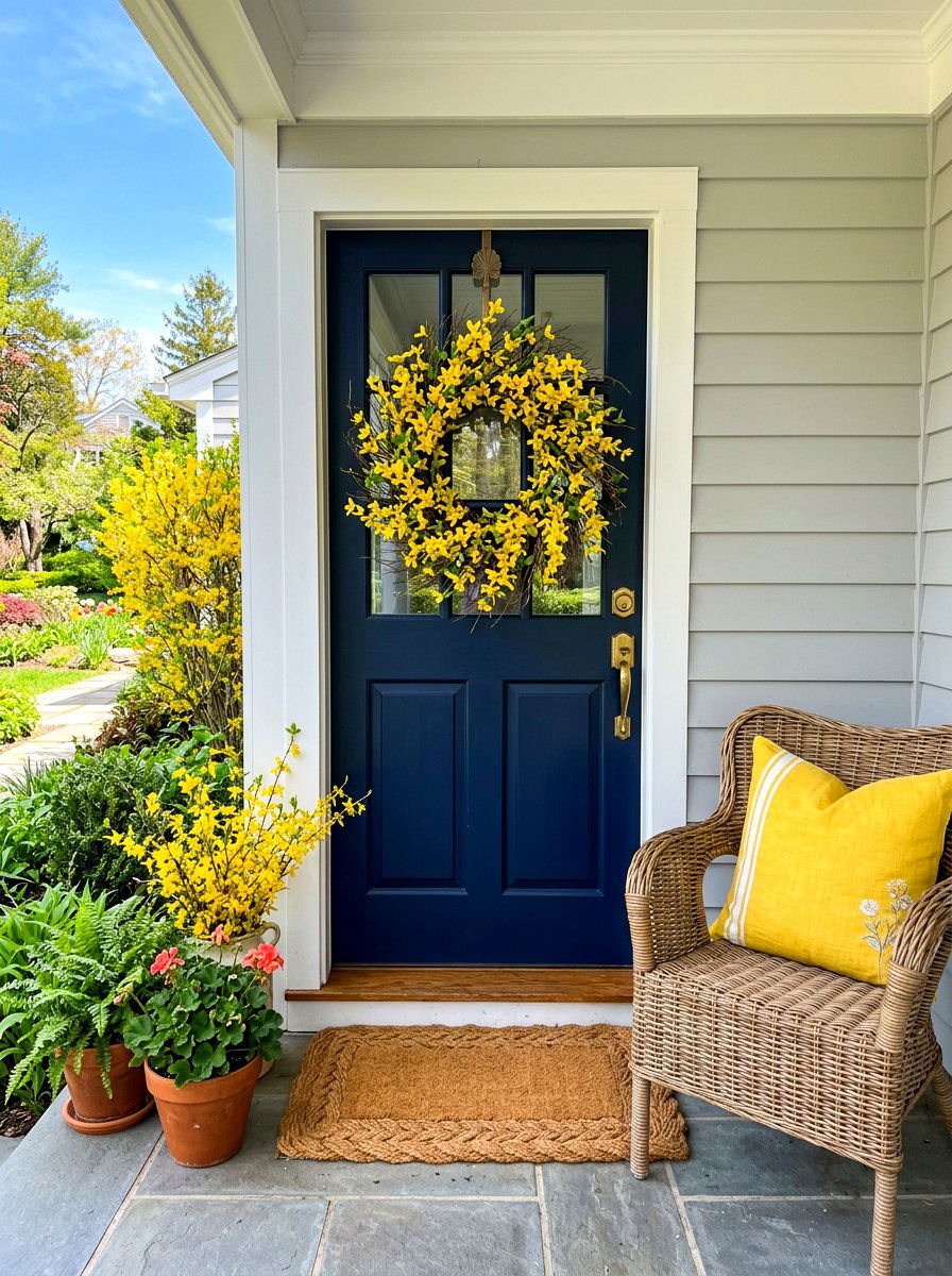 Forsythia Front Door Wreath - 30 spring wreath ideas
