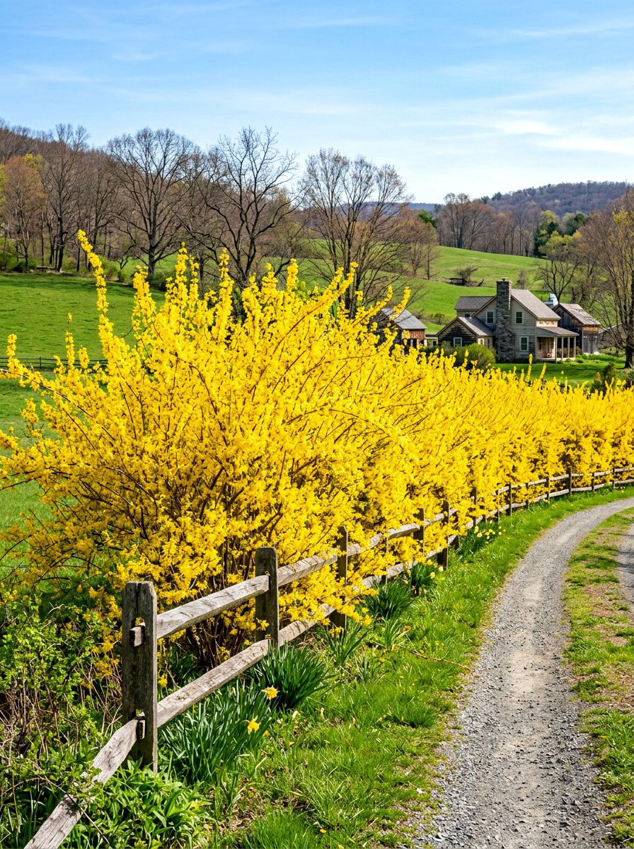 Forsythia Privacy Screen - 30 hedge privacy ideas