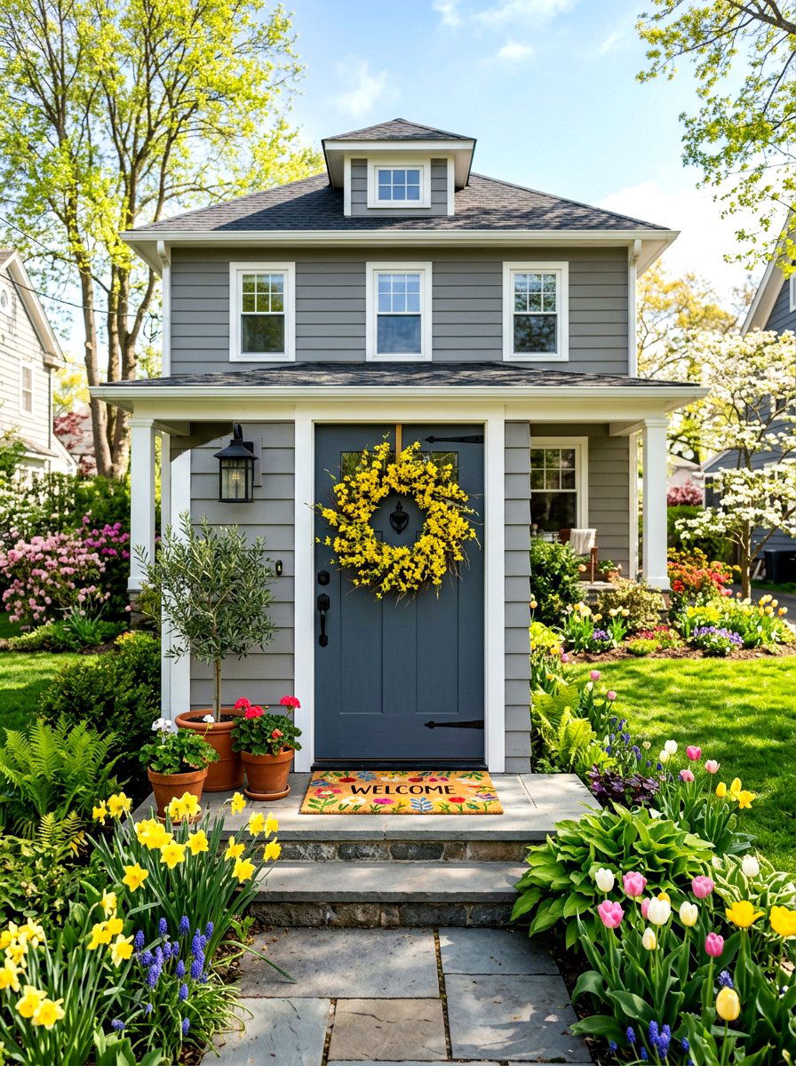 Forsythia spring wreath - 30 exterior wreath display ideas