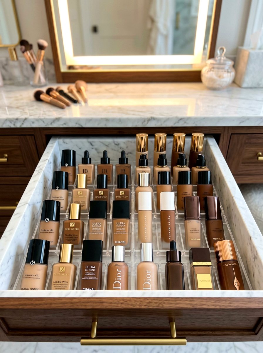 Foundation and primer drawer layout - 30 vanity drawer organization ideas
