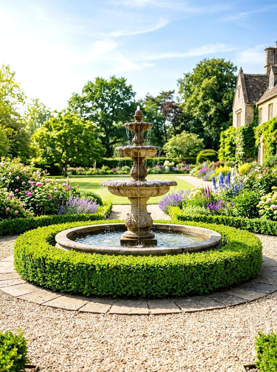 Fountain Focal Point - 30 boxwood garden ideas
