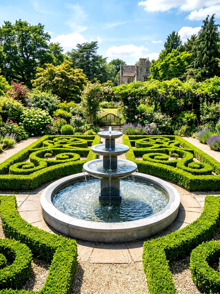 Fountain garden sanctuary - 30 weekend garden retreat ideas