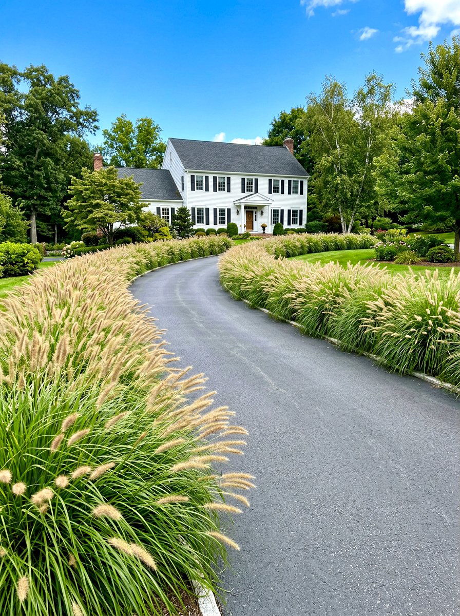 Fountain grass driveway border - 30 ornamental grass border ideas