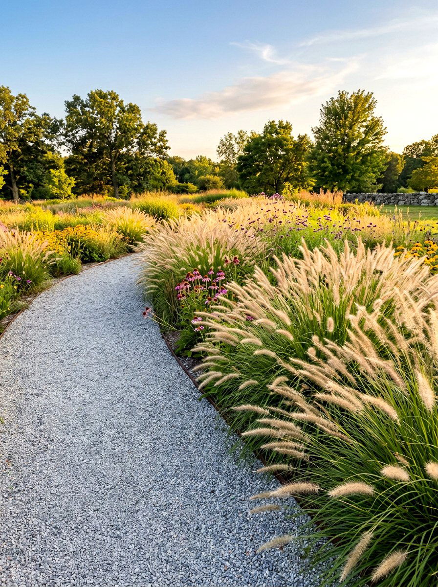 Fountain grass garden edge - 30 walkway border planting ideas