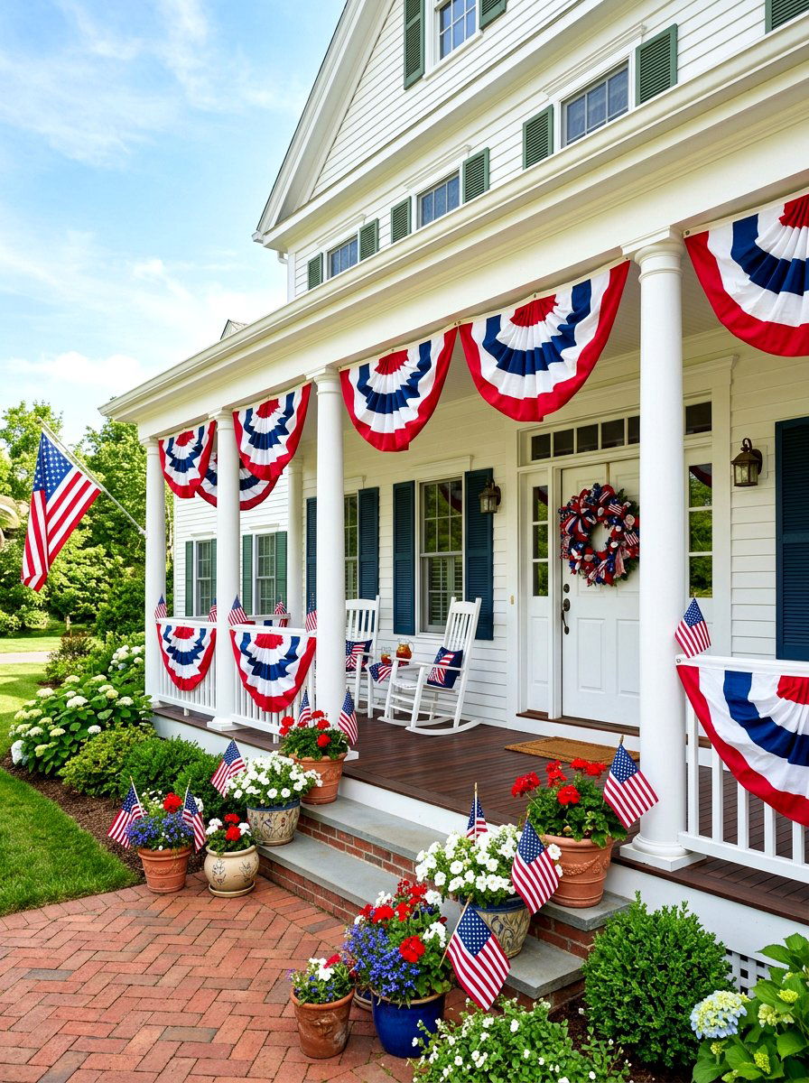 Fourth Of July Bunting Porch - 30 holiday porch decor ideas