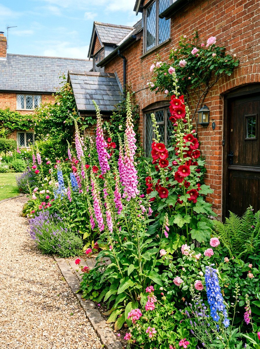 Foxglove And Hollyhock Border - 30 cottage front border ideas